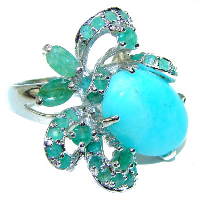 HUGE Natural Larimar Emerald .925 Sterling Silver handcrafted Ring s. 8 3/4