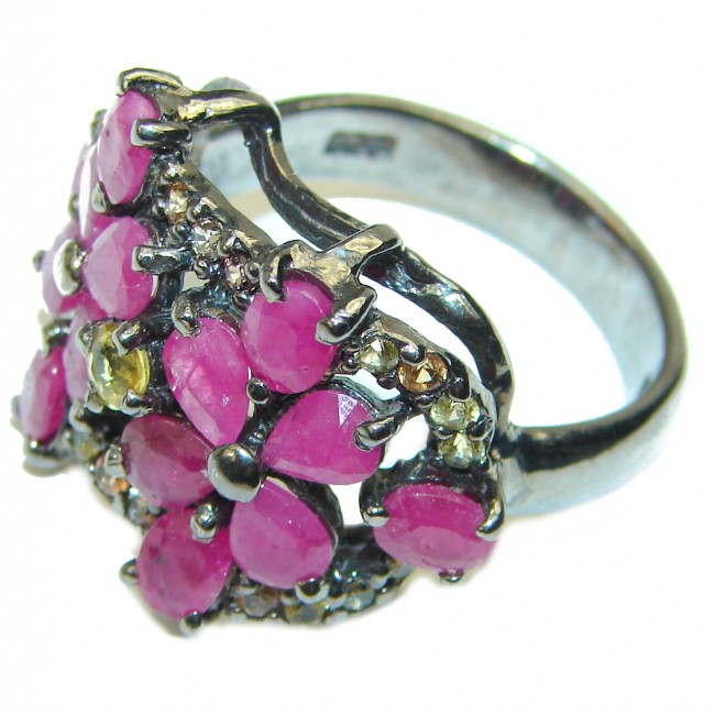 Unique Ruby Sapphire black rhodium over .925 Sterling Silver handcrafted Ring size 9 1/4