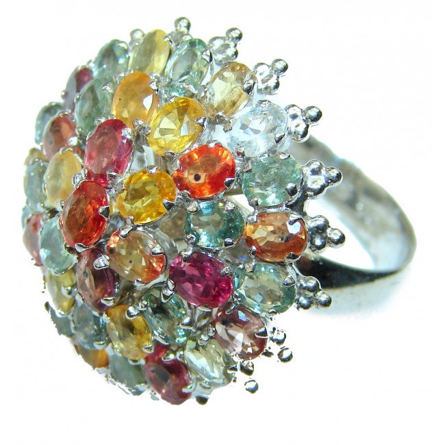 Exotic Flowers Sapphire .925 Sterling Silver handcrafted Statement Ring size 8