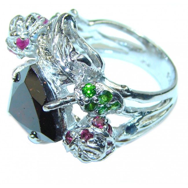 Floral design Authentic Garnet .925 Sterling Silver handmade Ring size 8