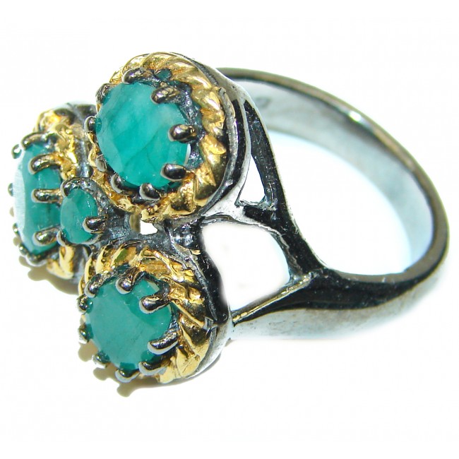 Spectacular Emerald 2 Tones .925 Sterling Silver handmade ring s. 8