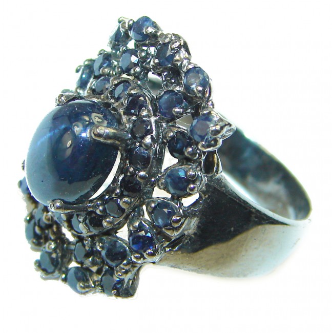 Blue Treasure 9.5 carat authentic Star Sapphire .925 Sterling Silver Statement Ring size 7 3/4