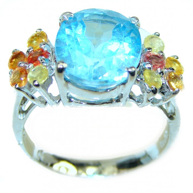 Truly Spectacular 11.8 carat Swiss Blue Topaz .925 Sterling Silver handmade Ring size 8