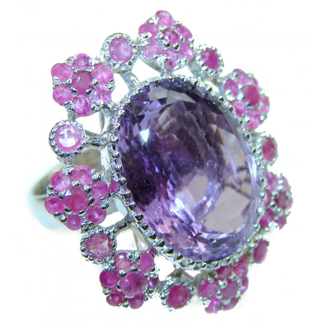 Spectacular African Amethyst Ruby .925 Sterling Silver HANDCRAFTED Ring size 8