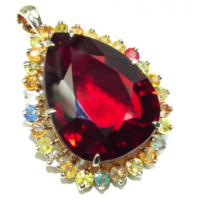 Deep Red Topaz Sapphire .925 Sterling Silver handmade Pendant - Brooch