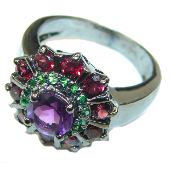 Authentic Garnet black rhodium over .925 Sterling Silver Ring size 8