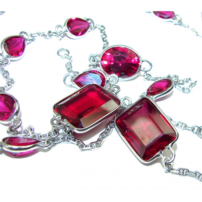 36 inches Red Passion Topaz .925 Sterling Silver handmade Station Necklace
