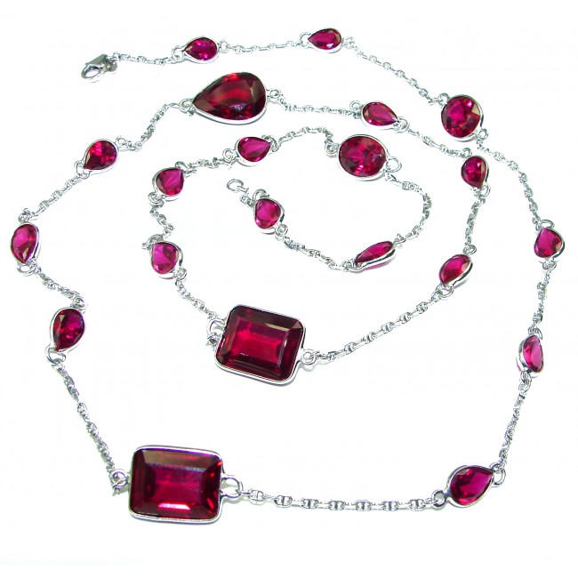 36 inches Red Passion Topaz .925 Sterling Silver handmade Station Necklace
