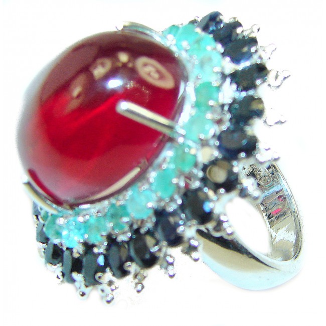 Red Rose unique Ruby .925 Sterling Silver handcrafted Cocktail Ring size 7 3/4