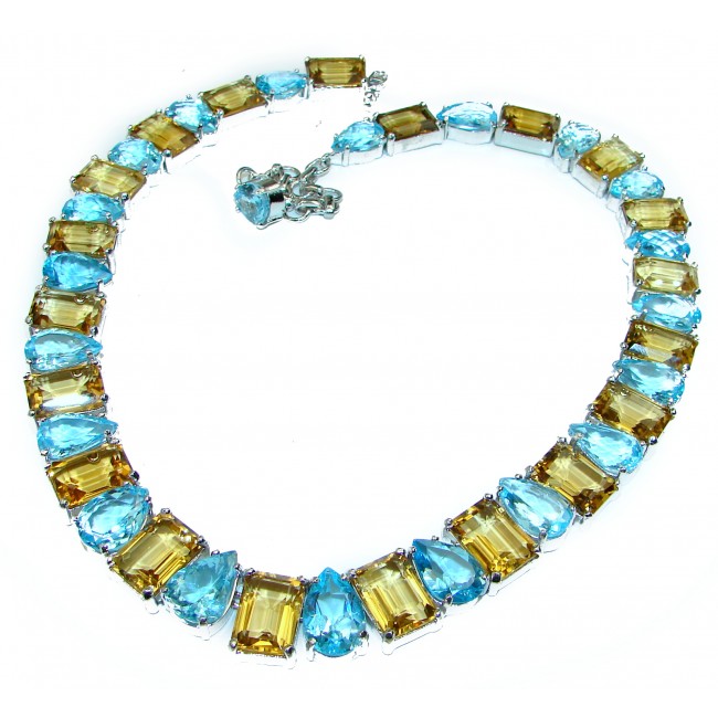 125. 8 grams Endless Summer Blue Yellow Topaz .925 Sterling Silver handmade necklace