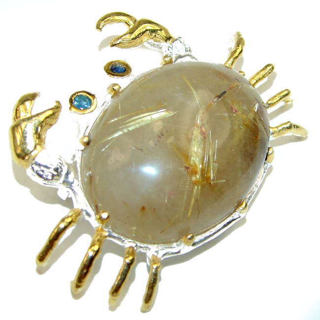 Golden Crab Natural Black Opal 14K Gold over 925 Sterling Silver Brooch