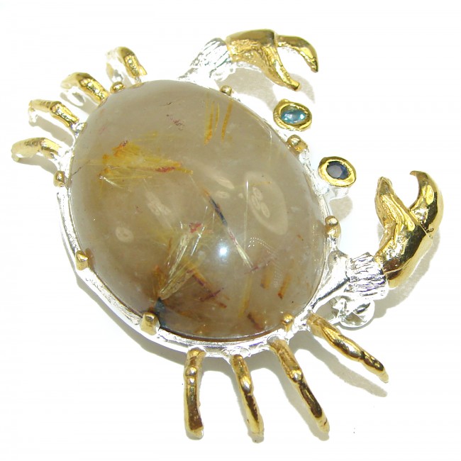 Golden Crab Natural Black Opal 14K Gold over 925 Sterling Silver Brooch