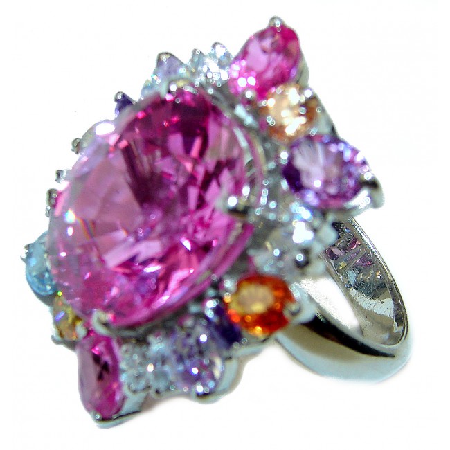 Pink Dream 29.5 carat Pink Topaz .925 Silver handcrafted Huge Cocktail Ring s. 8
