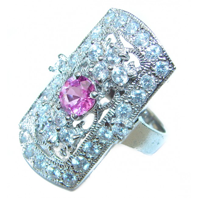 Unque Pink Topaz .925 Silver handcrafted Ring s. 6 3/4