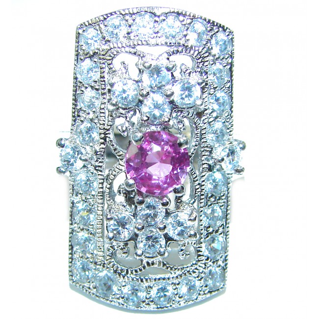 Unque Pink Topaz .925 Silver handcrafted Ring s. 6 3/4