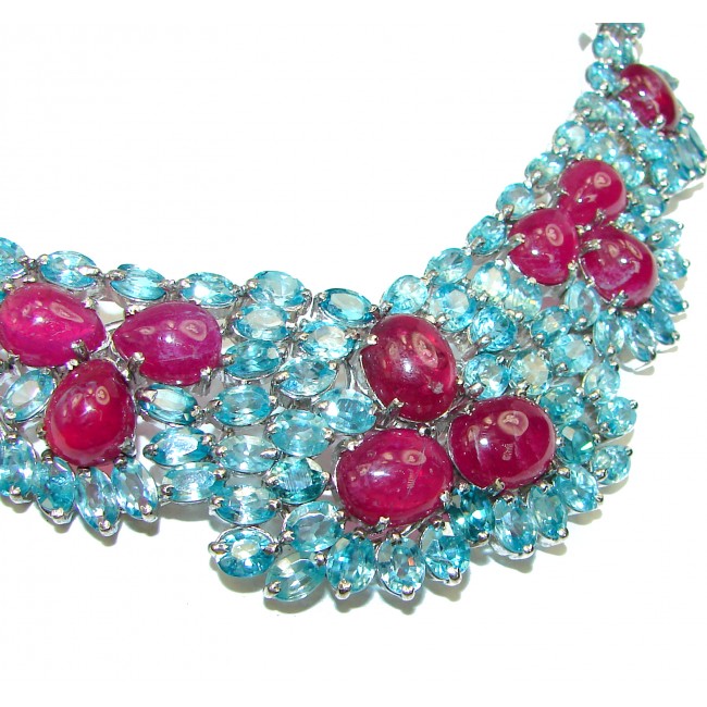 Bright Star authentic Ruby Swiss Blue Topaz .925 Sterling Silver handcrafted necklace