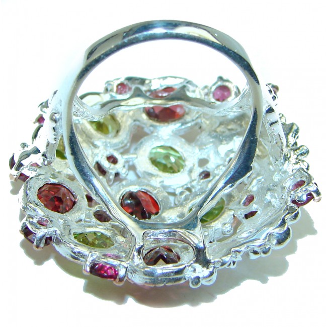 Authentic Garnet Peridot 2 tones .925 Sterling Silver Ring size 7 1/4