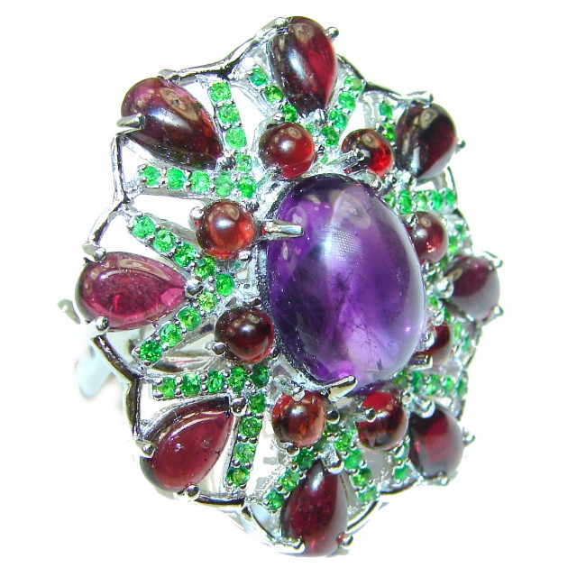 Massive African Amethyst Ruby .925 Sterling Silver HANDCRAFTED Ring size 8