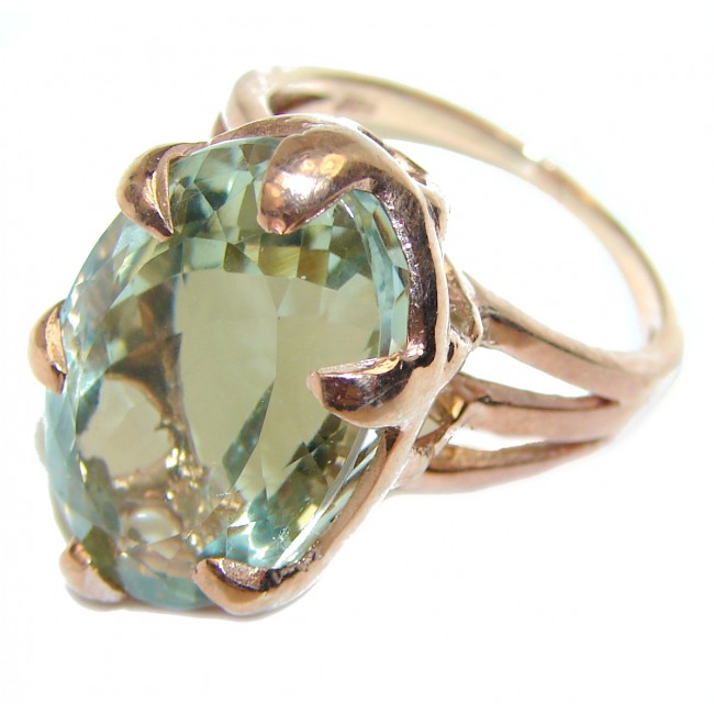 27.2 carat Natural Green Amethyst 14K Gold over .925 Sterling Silver handmade ring s. 8 1/4
