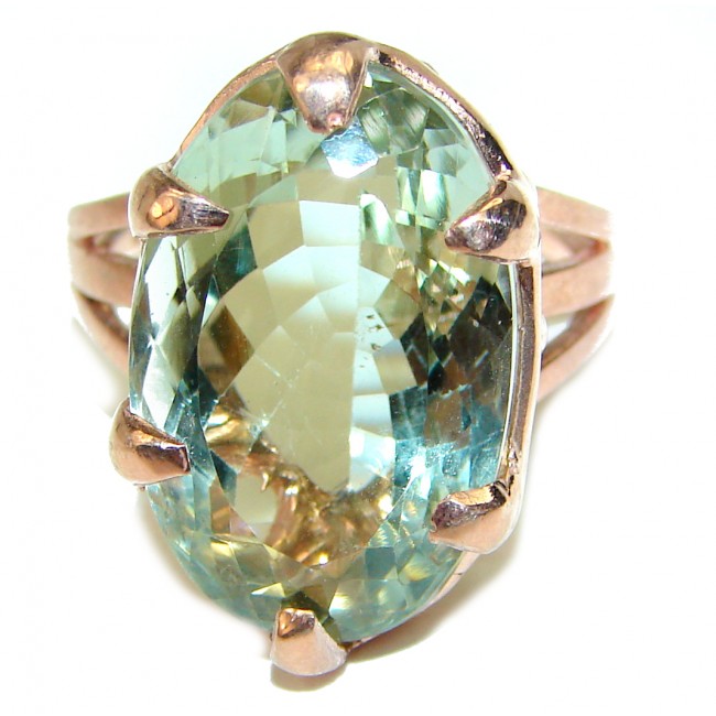 27.2 carat Natural Green Amethyst 14K Gold over .925 Sterling Silver handmade ring s. 8 1/4