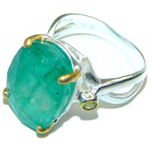 Vintage Style Jade 14K Gold over .925 Sterling Silver handmade Cocktail Ring s. 8 1/4
