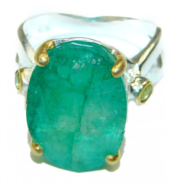 Vintage Style Jade 14K Gold over .925 Sterling Silver handmade Cocktail Ring s. 8 1/4