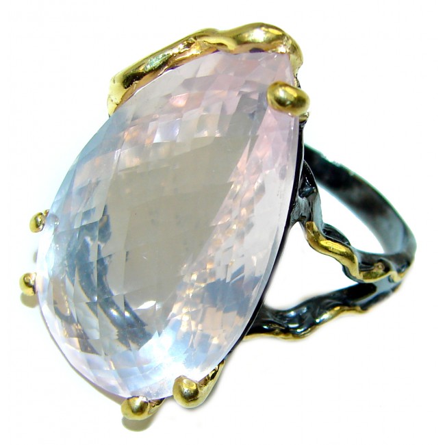 Large 15.2 carat Rose Quartz 18K Gold over .925 Sterling Silver brilliantly handcrafted ring s. 9 1/4