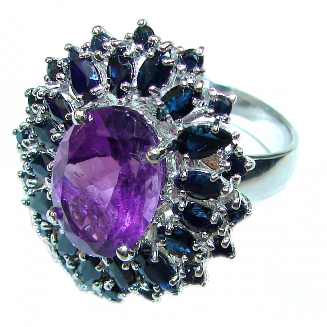 Spectacular genuine Amethyst Sapphire .925 Sterling Silver Handcrafted Ring size 8 1/2