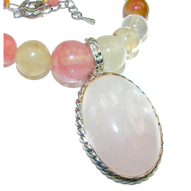 Magical Rose Quartz .925 Sterling Silver handcrafted Statement necklace