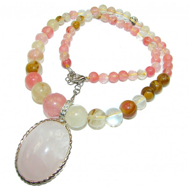 Magical Rose Quartz .925 Sterling Silver handcrafted Statement necklace
