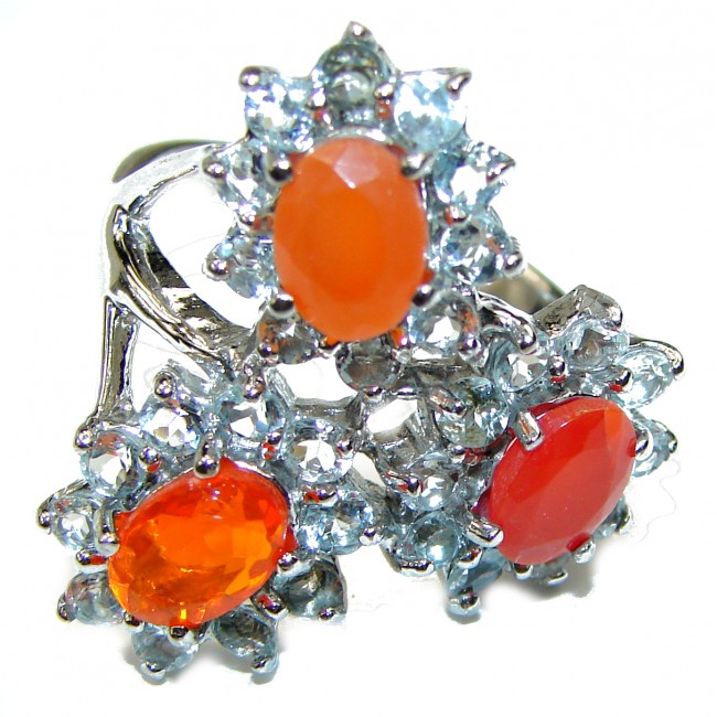 Mystery Genuine Fire Mexican Opal .925 Sterling Silver Ring size 8