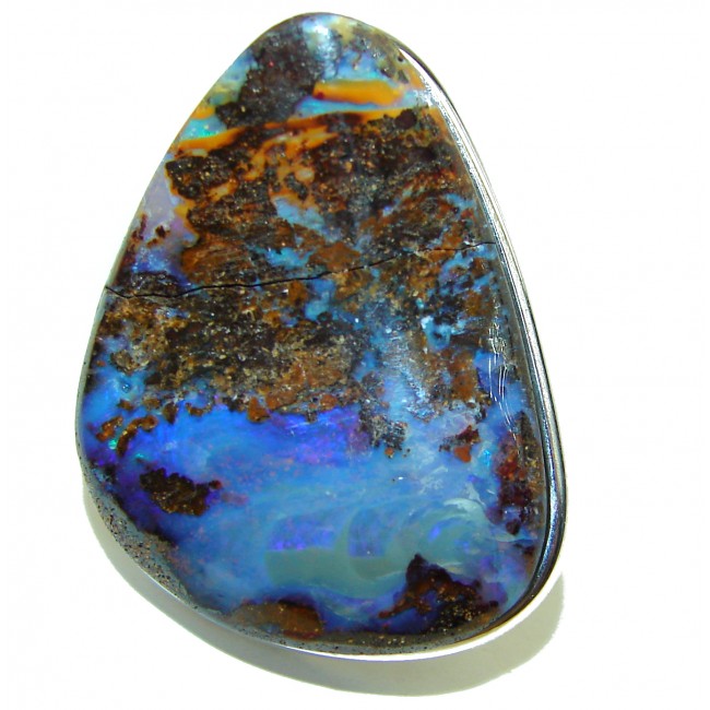 Authentic Australian Boulder Opal .925 Sterling Silver handcrafted ring size 8 1/2