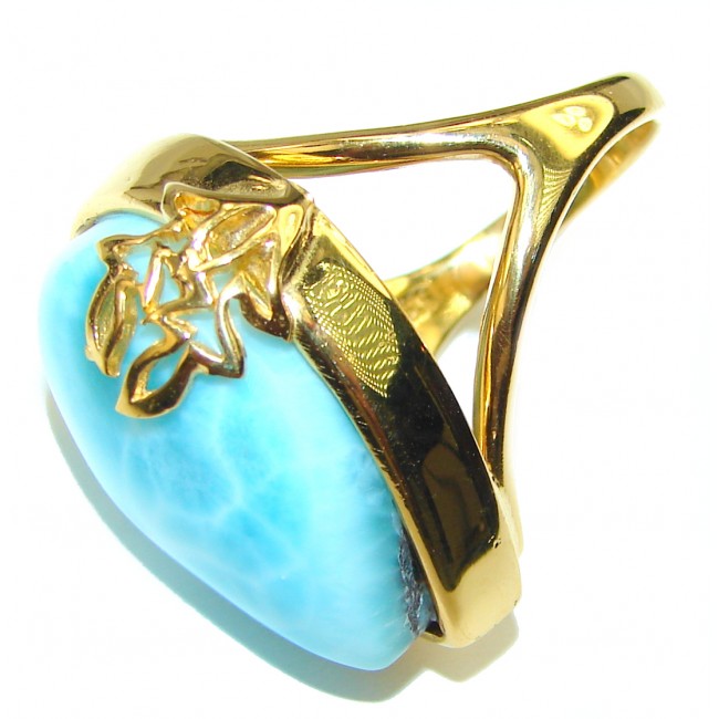 24.4 carat Larimar 18K Gold over .925 Sterling Silver handcrafted Ring s. 6 1/4