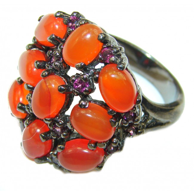 Top quality Mexican Opal black rhodium over .925 Sterling Silver handcrafted Ring size 8