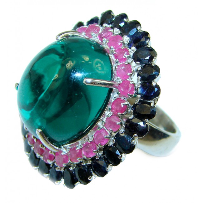 Natural Dark Green Topaz .925 Sterling Silver handcrafted ring; s. 7