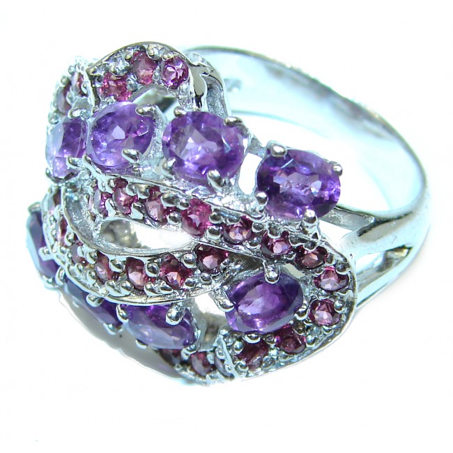 Spectacular genuine Amethyst Ruby .925 Sterling Silver HANDCRAFTED Ring size 8 1/4