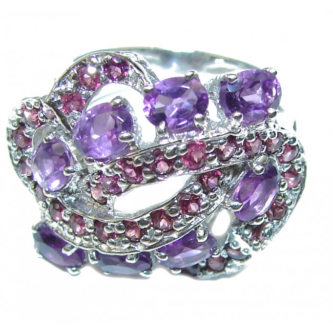 Spectacular genuine Amethyst Ruby .925 Sterling Silver HANDCRAFTED Ring size 8 1/4