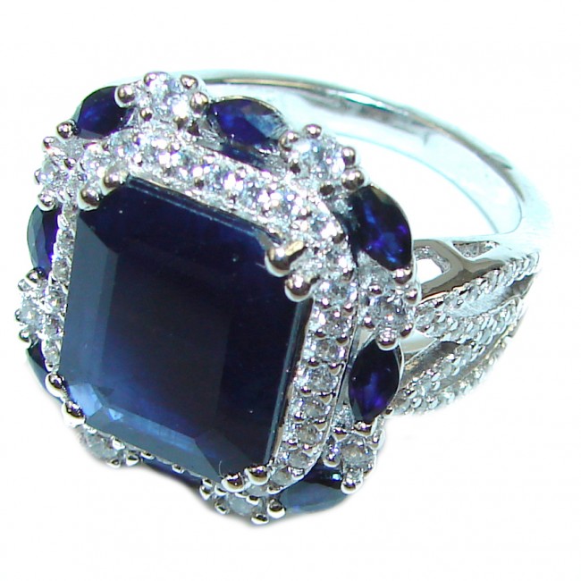 Blue Treasure 10.5 carat Sapphire .925 Sterling Silver Statement Ring size 7 1/4