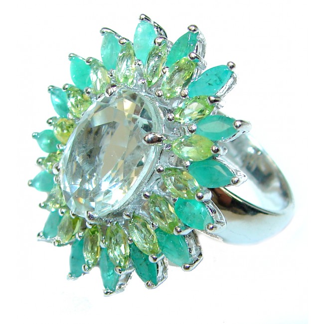 Best quality Green Amethyst .925 Sterling Silver handcrafted Ring Size 7 1/2