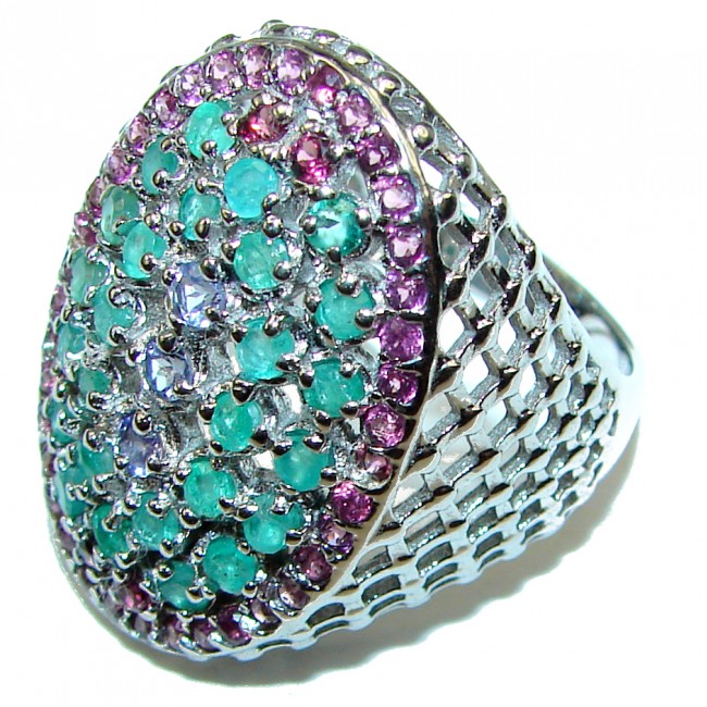 Spectacular Emerald .925 Sterling Silver handmade ring s. 8