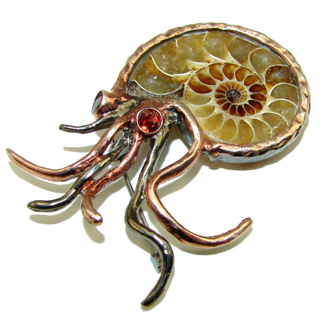 Octopus Ammonite 14K Gold over .925 Sterling Silver handcrafted Brooch