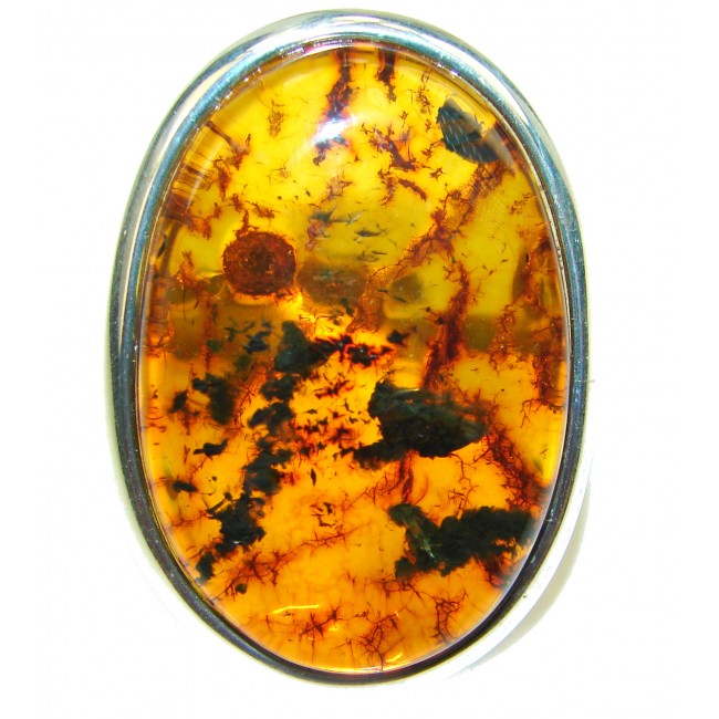 Large Authentic Baltic Amber .925 Sterling Silver handcrafted ring; s. 7 adjustable