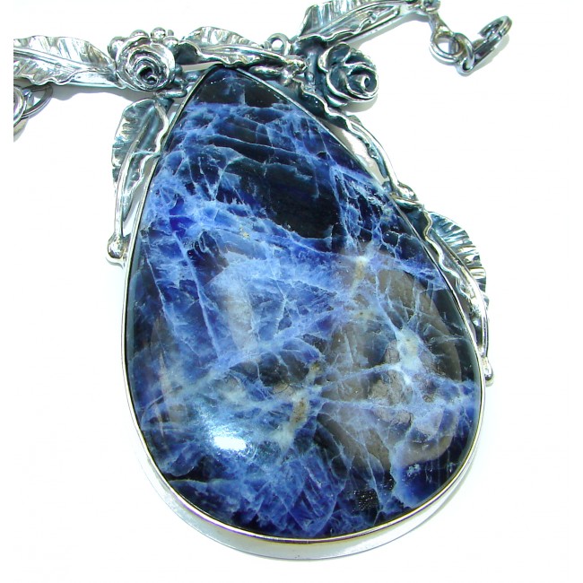 One of the kind Chunky Natural Sodalite .925 Sterling Silver handmade necklace