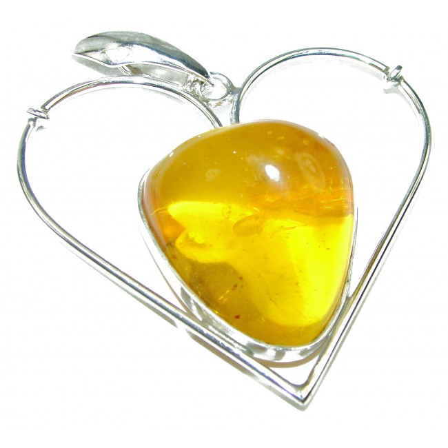 Golden Heart Natural Buttescotch Baltic Amber .925 Sterling Silver handmade Pendant