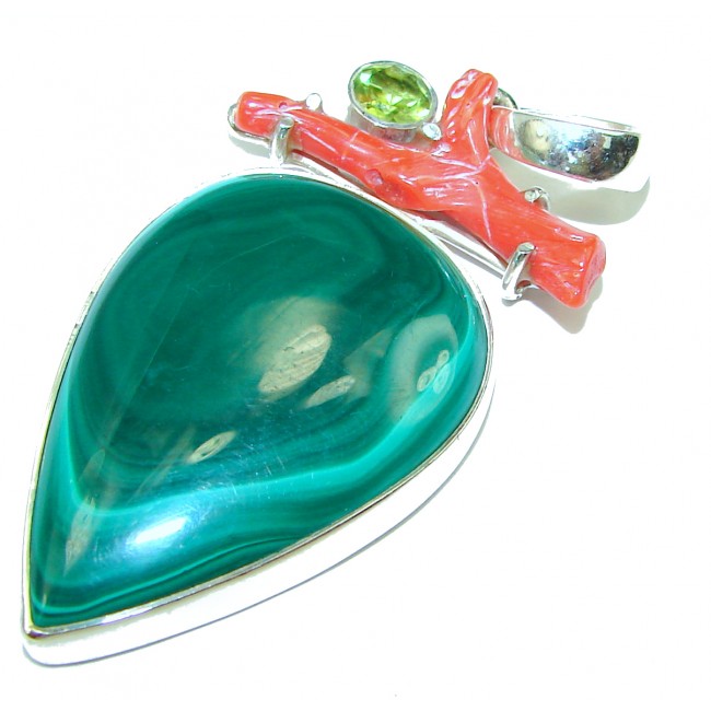 Authentic best quality Malachite fossilized Coral .925 Sterling Silver handmade Pendant