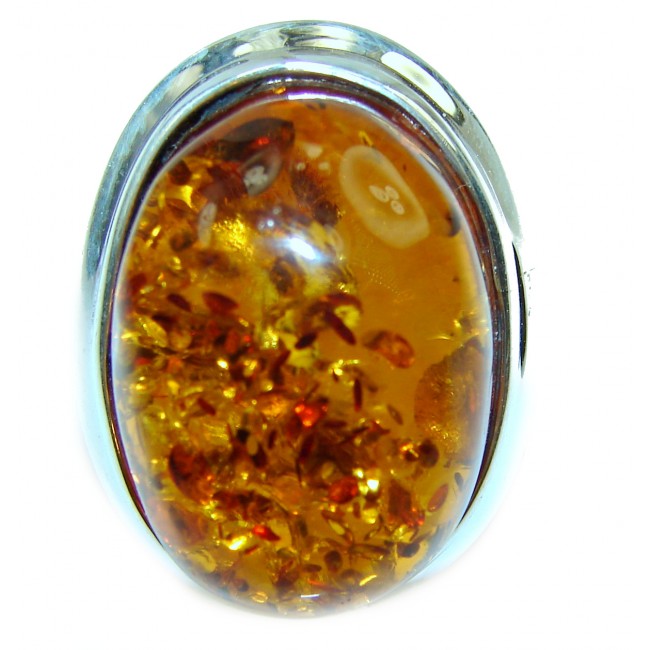 Large Authentic Baltic Amber .925 Sterling Silver handcrafted ring; s. 8 1/2