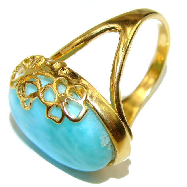 11.4 carat Larimar 18K Gold over .925 Sterling Silver handcrafted Ring s. 7 3/4