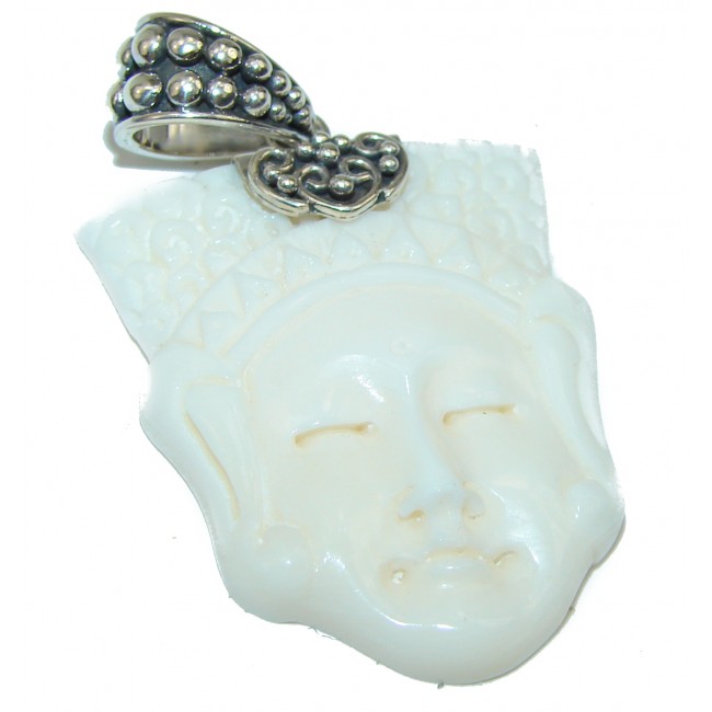 Moonface Carved Ox Bone .925 Sterling Silver Pendant
