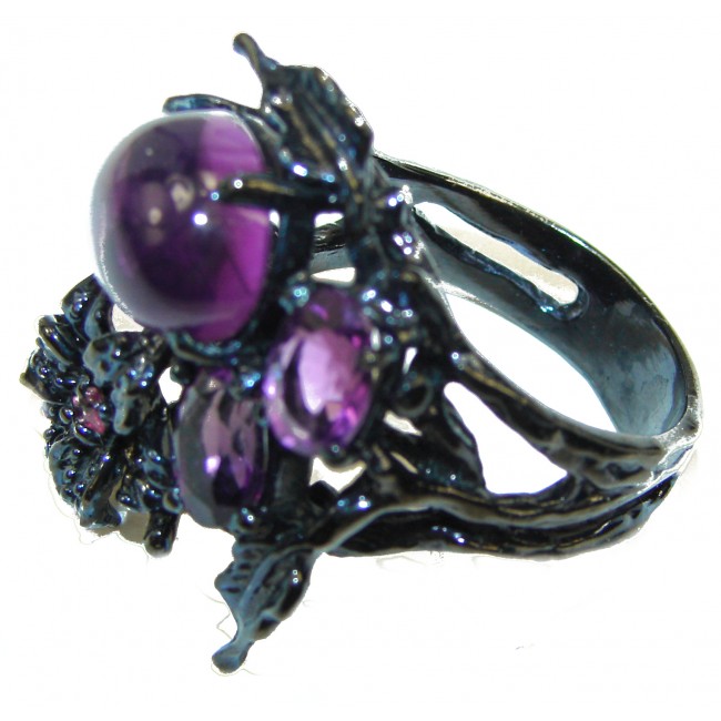 Spectacular genuine Amethyst Black rhodium over .925 Sterling Silver Handcrafted Ring size 7 1/2