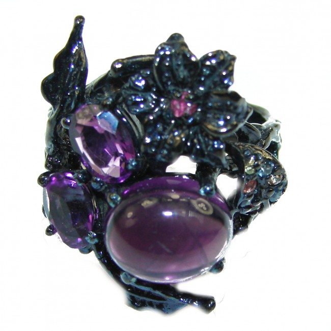 Spectacular genuine Amethyst Black rhodium over .925 Sterling Silver Handcrafted Ring size 7 1/2